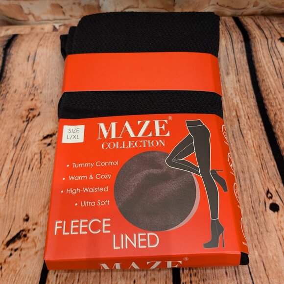 Maze Collection Black Fleece Lined Leggings Size Large/Xlarge - Picture 1 of 3